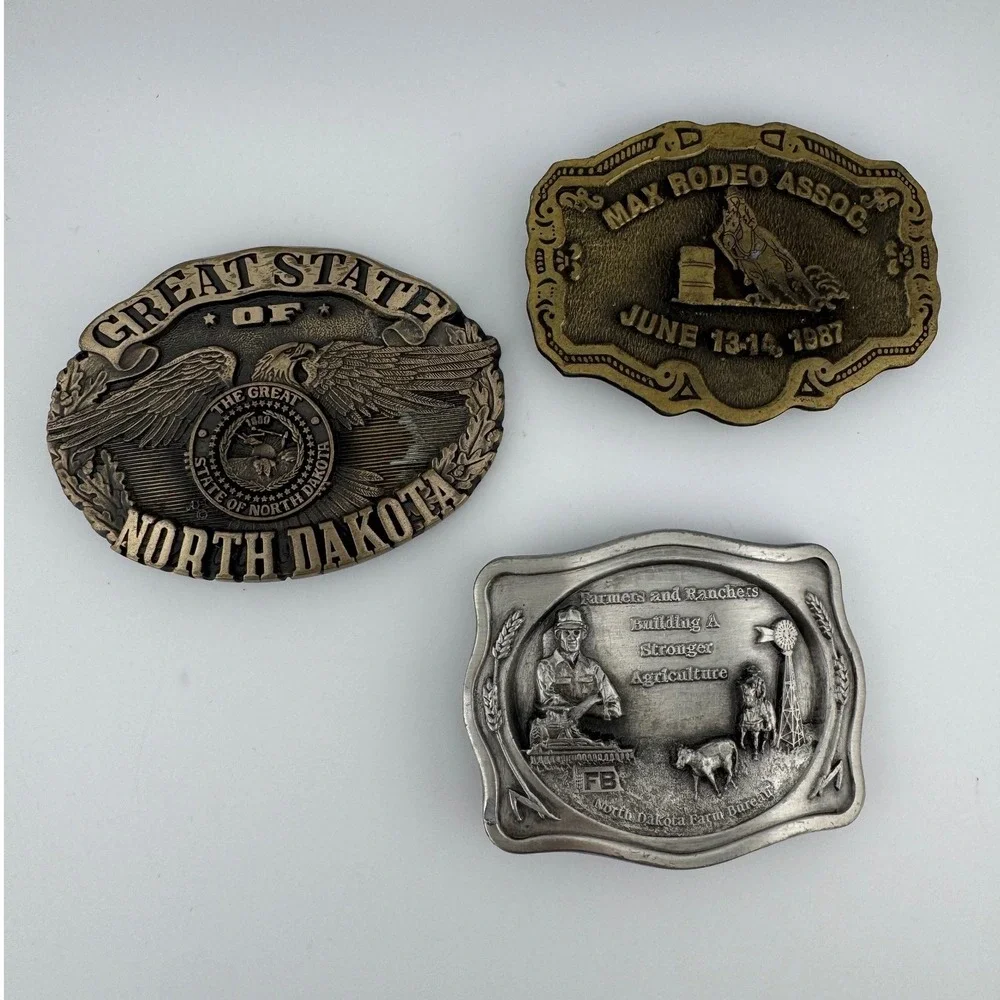 Vintage North Dakota Belt‎ Buckle 3PC Lot